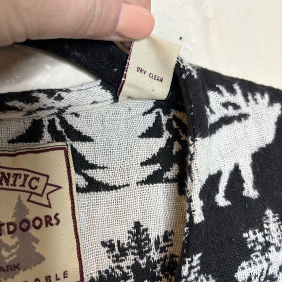 VTG Best Authentic Vest Black Large Moose Snowflake Full Zip Winter White Crop - Picture 7 of 9